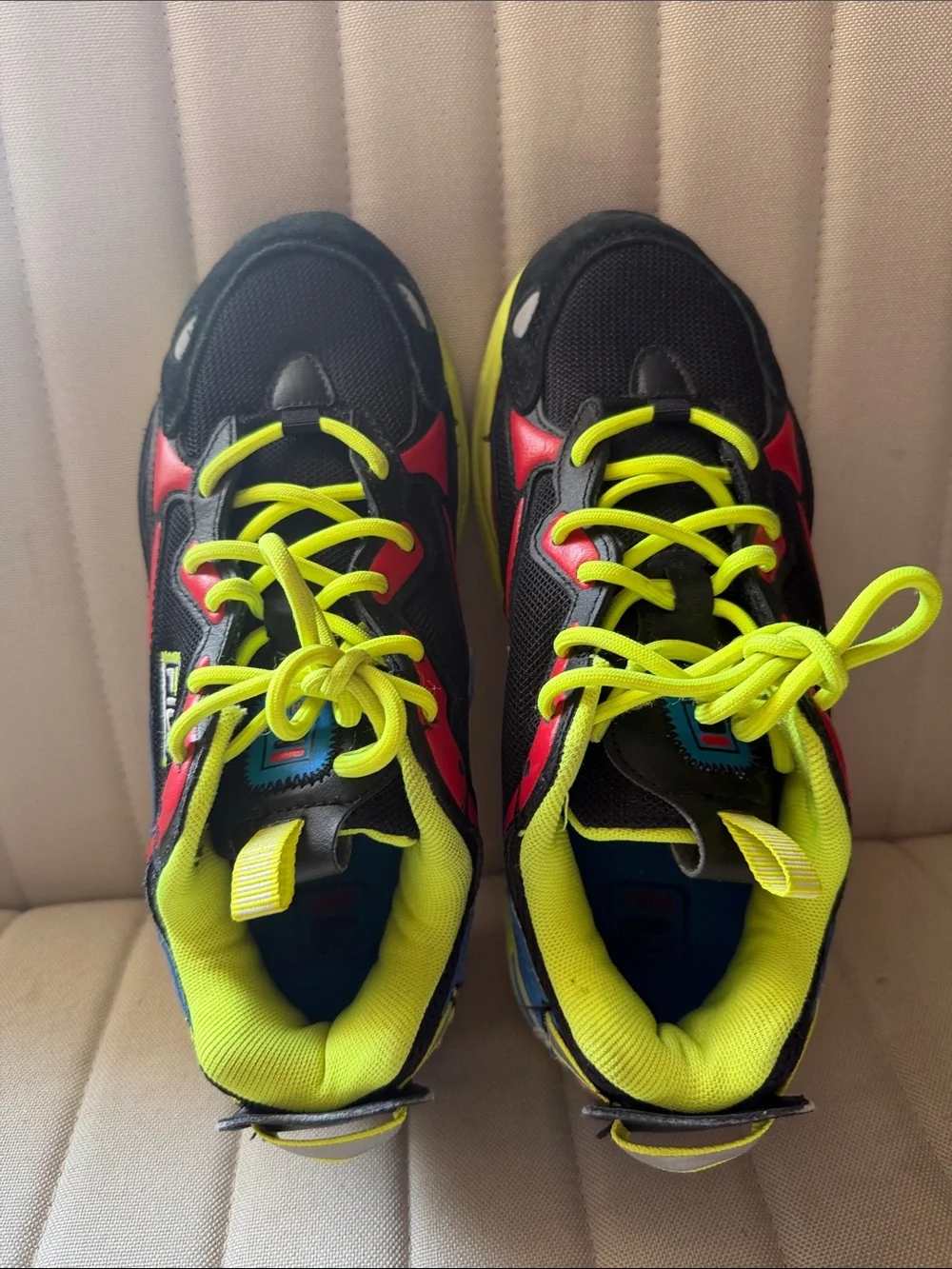 Fila Kids Black Neon Yellow Pink Blue Athletic Sneakers